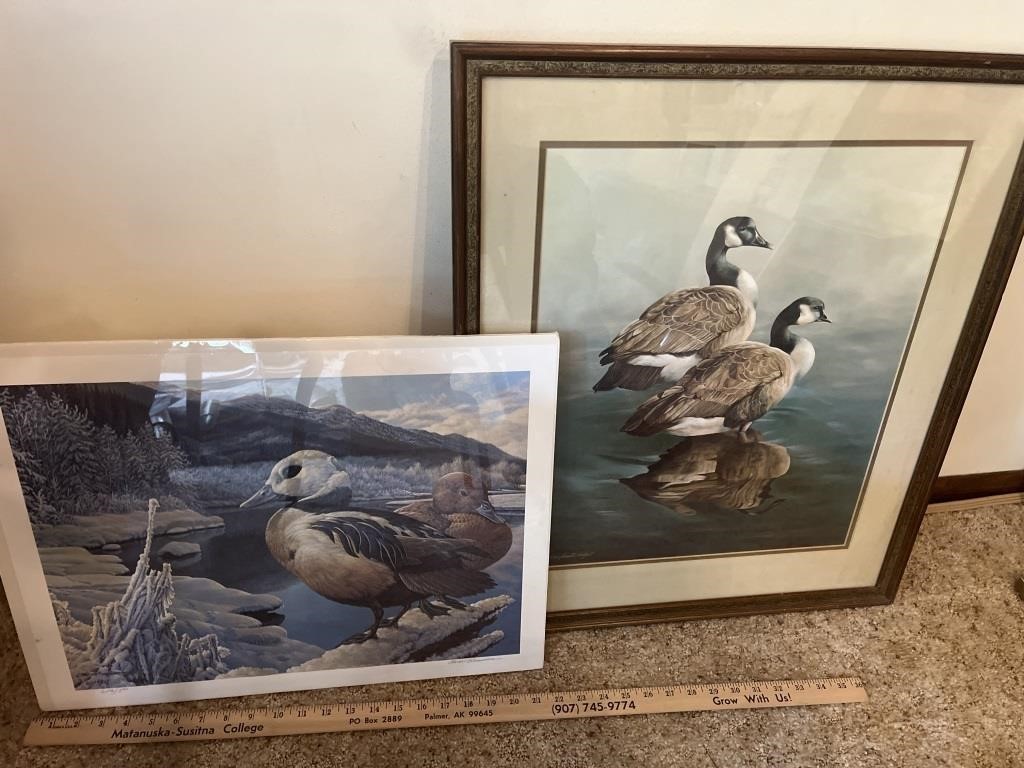 Framed Canadian goose & unframed duck print