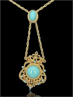 10k Gold Turquoise Chandelier Pendant Necklace