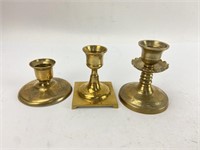 3 small China Brass candle sticks.  2",  3",  3.5"