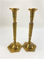 9.5" pair of China brass candle sticks.  Heavy,
