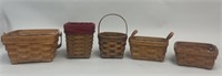 5 Vintage Longaberger Baskets - 1987, 1988, 1989,