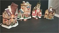 4 Light-Up Christmas Village Shops Working