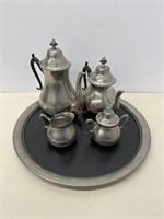 Vintage Royal Holland Pewter Tea Set 2 Pots Sugar