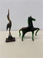 Lot of 2 vintage figurines crane & horse