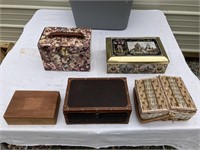Vintage Wood & Metal Dresser-Vanity Storage Boxes