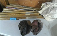 (8) Bats / (2) Gloves / Canvas Bag of Soft Balls &