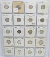 20 Mercury silver dimes, mixed dates