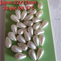JAPAN VTG 22X12MM GLASS WHITE DROP PEARLS w/PINS
