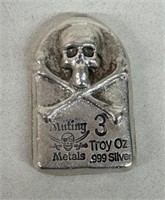 3oz SILVER SKULL MARKED BAR