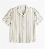 Size L Camp Collar Linen-Blend Textured Shirt -