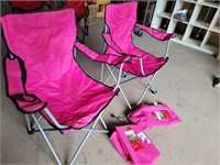 2 Pink Folding Camp Chairs