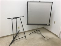 Projector screen with tripod stand and easel with