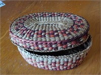 Indian small woven covered basket 3x4x1.5