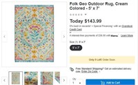 R817 Folk Geo Outdoor Rug, Cream Colored - 5' x 7'