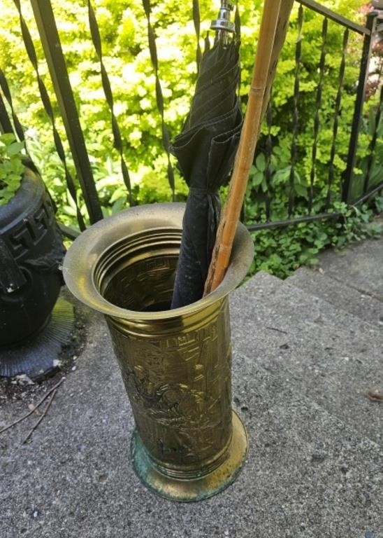 Brass-finish Umbrella Stand With 2 Canes
