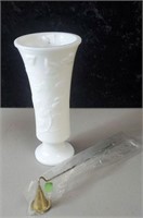 White vase approx 9 inches tall & candle snuffer