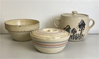 Vintage Crock Bowls and Bean Pot