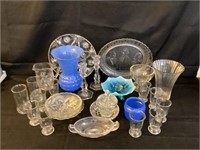 Assorted clear and blue glass