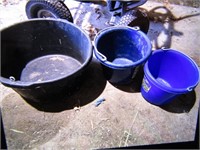 black tub & 2 blue buckets