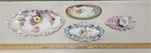 (4) Antique Dishes & Candle Holder- Including