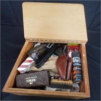 Shoe shine kit in wood box