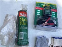 Mulch film, gardening gloves, battery Tender