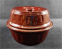 Vintage USA Stoneware Brown Bean Pot and Lid