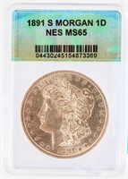 Coin1891-S Morgan Silver Dollar NES MS65