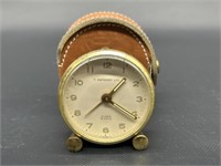 Vintage Anthony Travel Alarm Clock in Leather Case