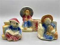 (3) Vintage Shawnee Pottery Figural Asian Planters