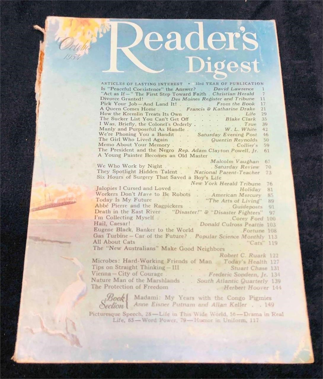 Vintage Copy Of Reader's Digest October 1954 Vo.65