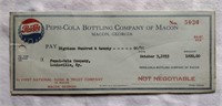 Original Pepsi-Cola 1953 Check for $1820 Macon, GA