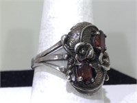 Sterling Silver Ring with Garnets - size 7.9