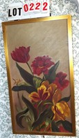 oil on canvas floral 21x12” in gilt frame