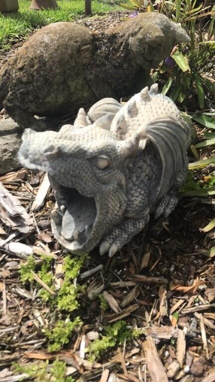 Concrete Cat Garden Statue & Dragon Downspout
