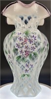 Fenton Hp Opal Diamond Optic Hex Vase W Purple