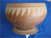 Carved Coconut Shell Hollow Bowl 9 x 8 x 7 Inches