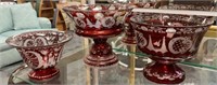 3 BOHEMIA GLASS RED TO CLEAR BOWLS