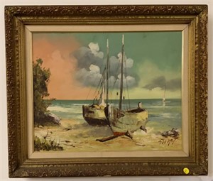 CONTEMPORARY SIGNED OIL ON CANVAS OF BEACH SCENE
