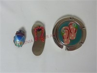 Enameled Bug Pin, Flip Flop Pin & Purse Holder