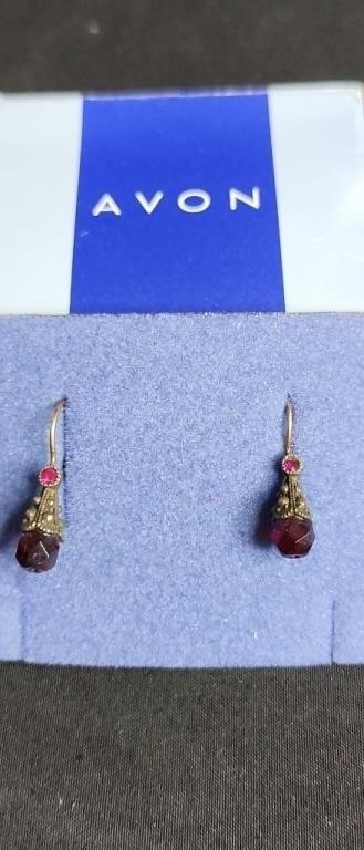 Avon Women's Earrings w/ Red Stones (In Box)