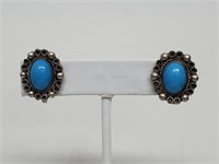 .925 Sterl Silv Turquoise Screwback Earrings