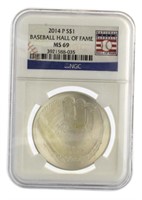 2014 MS69 Baseball Hall of Fame Silver Dollar