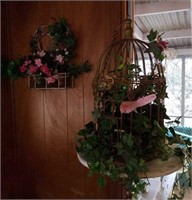 Hanging bird cage and flower holder