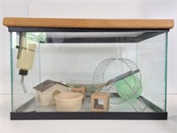 Aquarium with hamster home accessories