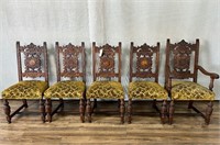 5pc Heavily Carved Antique Dining Chairs