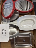 Kitchen lot; grater; butter container & more