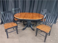 WOOD PEDESTAL TABLE WITH 4 CHAIRS