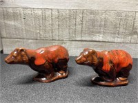 2 Brown/ Orange Pottery Figurines 4" Long