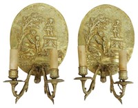 (2) FRENCH LOUIS XV STYLE GILT BRONZE WALL SCONCES